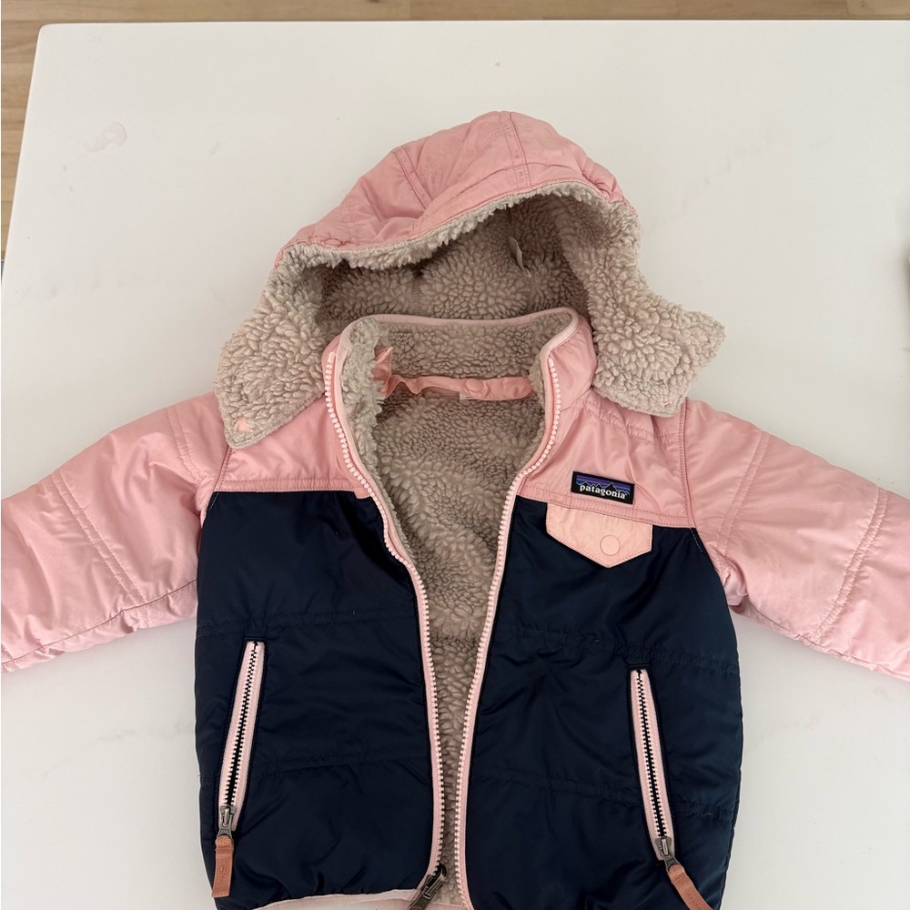 Patagonia Pink and Navy Sherpa-Lined Jacket
